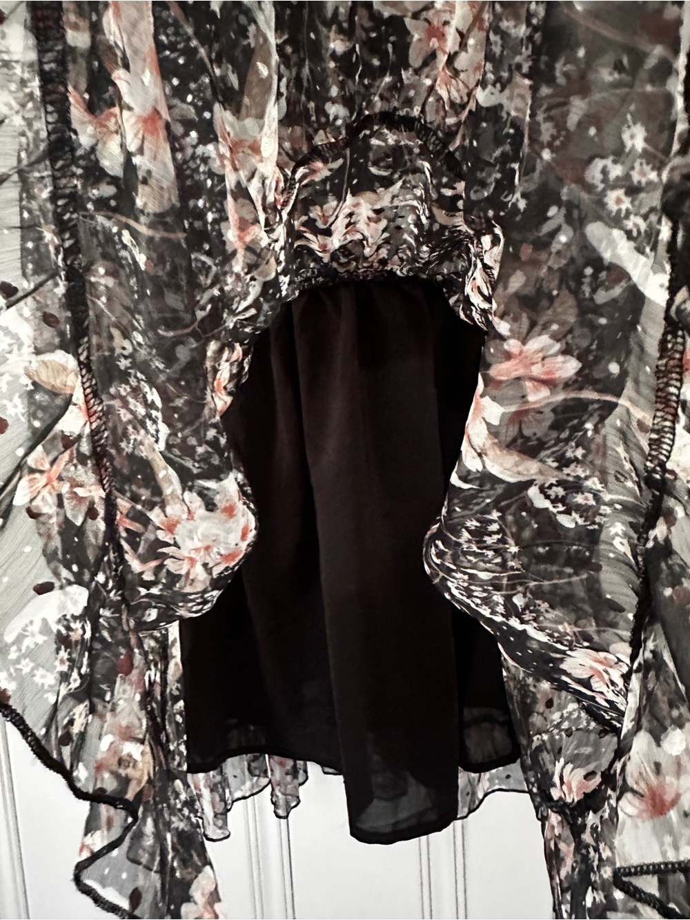 O.P.T Floral Black Mini Dress with Silver Dots that glimmer in the light - Picture 8 of 9